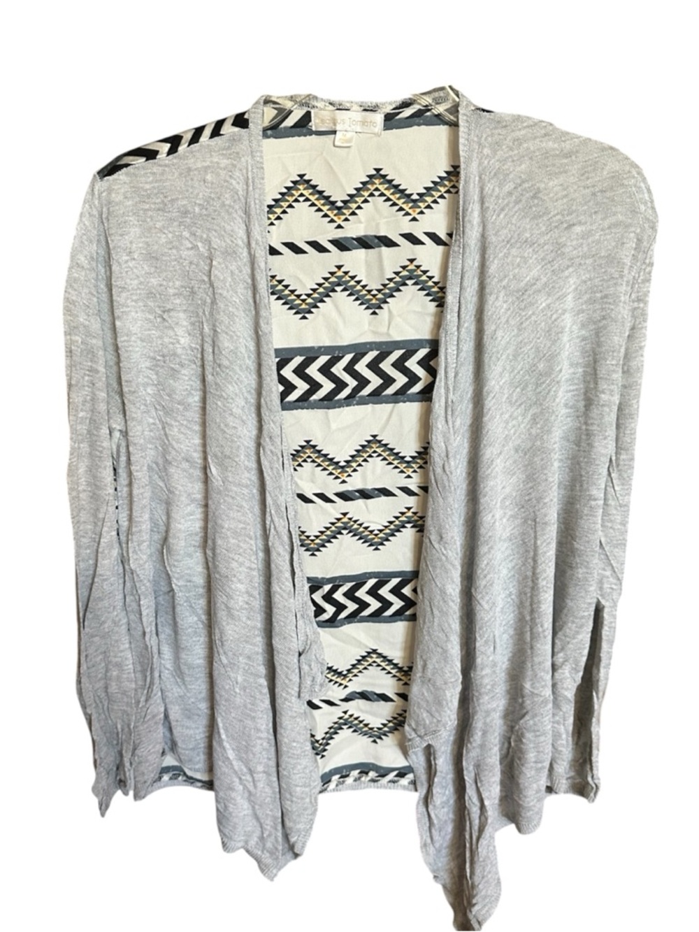 Jealous Tomato Light Gray Mixed Media Aztec Cardigan- Size M